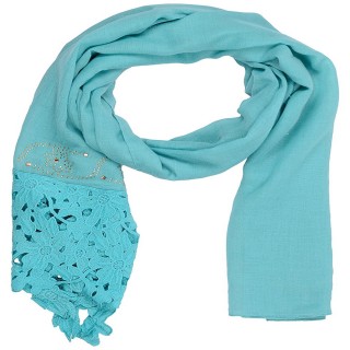 Designer Half Net Diamond Stole- Sky Blue